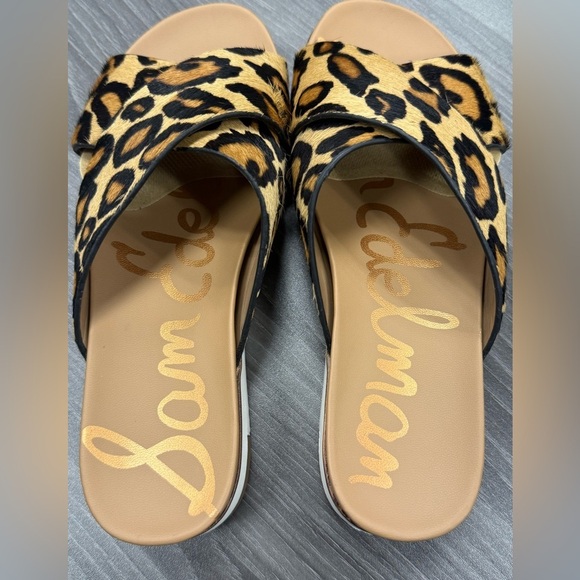 Sam Edelman Audrea Slide Sandals Women's Size 6 Lamb Fur Shoes Leopard Print - Picture 15 of 16